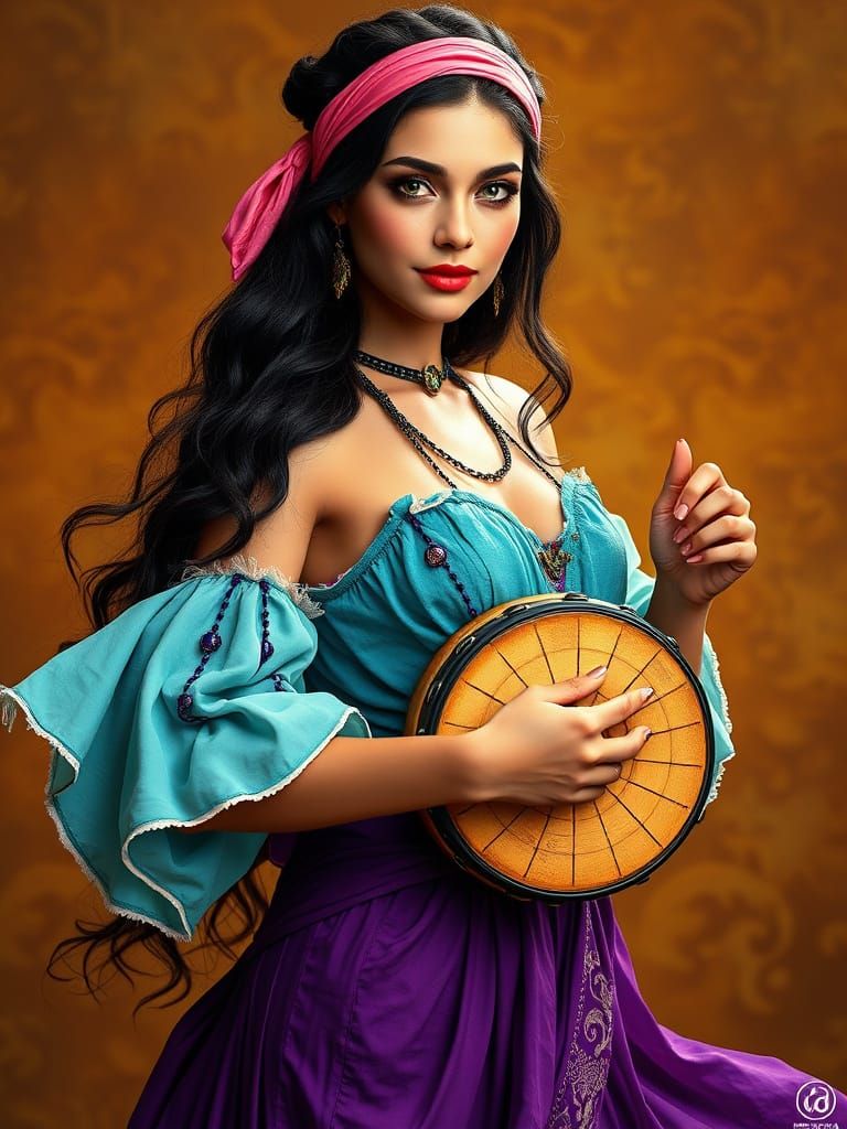 Exotic Gypsy Dancer in Vibrant, 15th Century-Inspired Attire