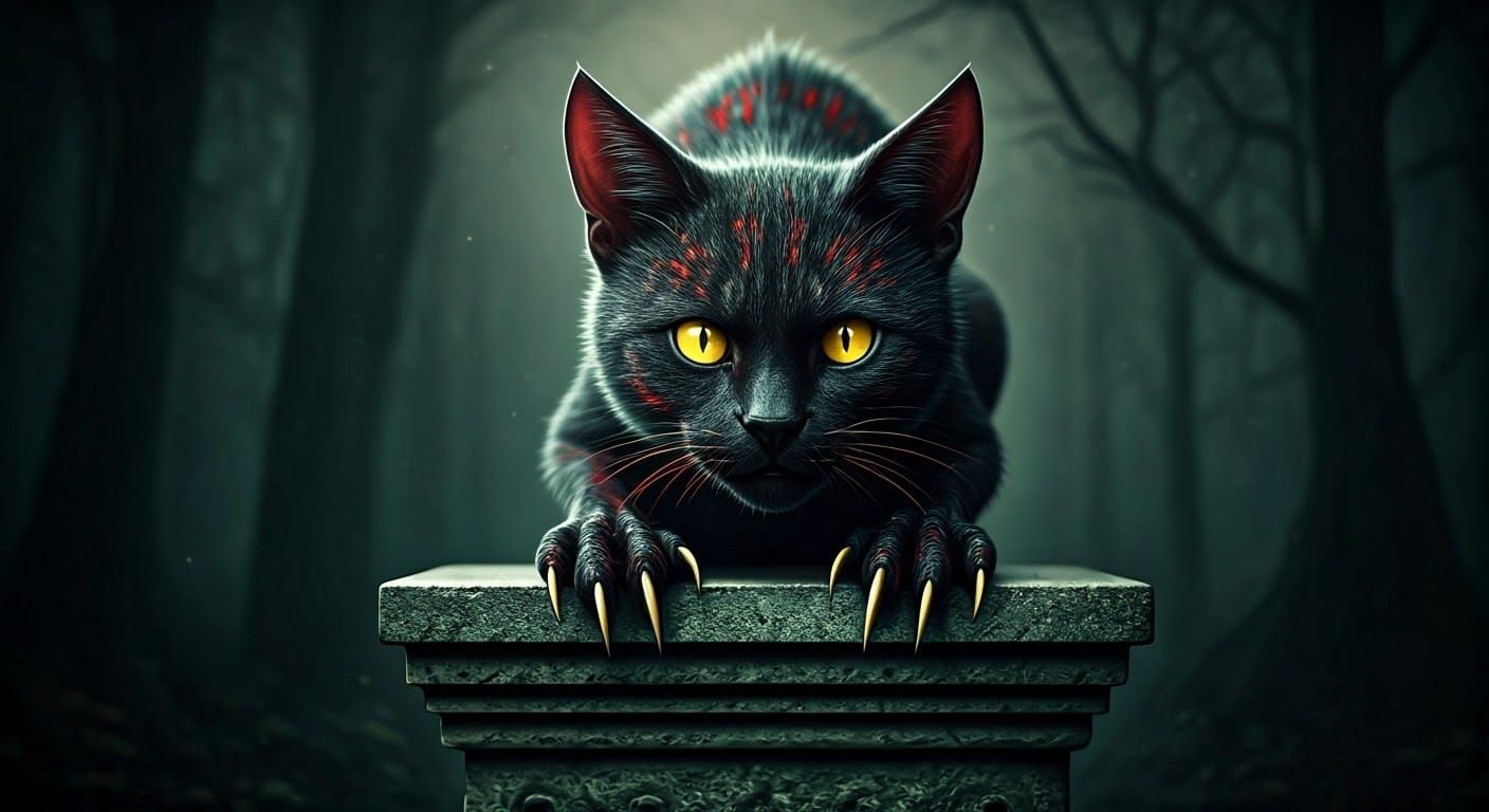 Hyperrealistic Feline Deathclaw Portrait in Dark Forest