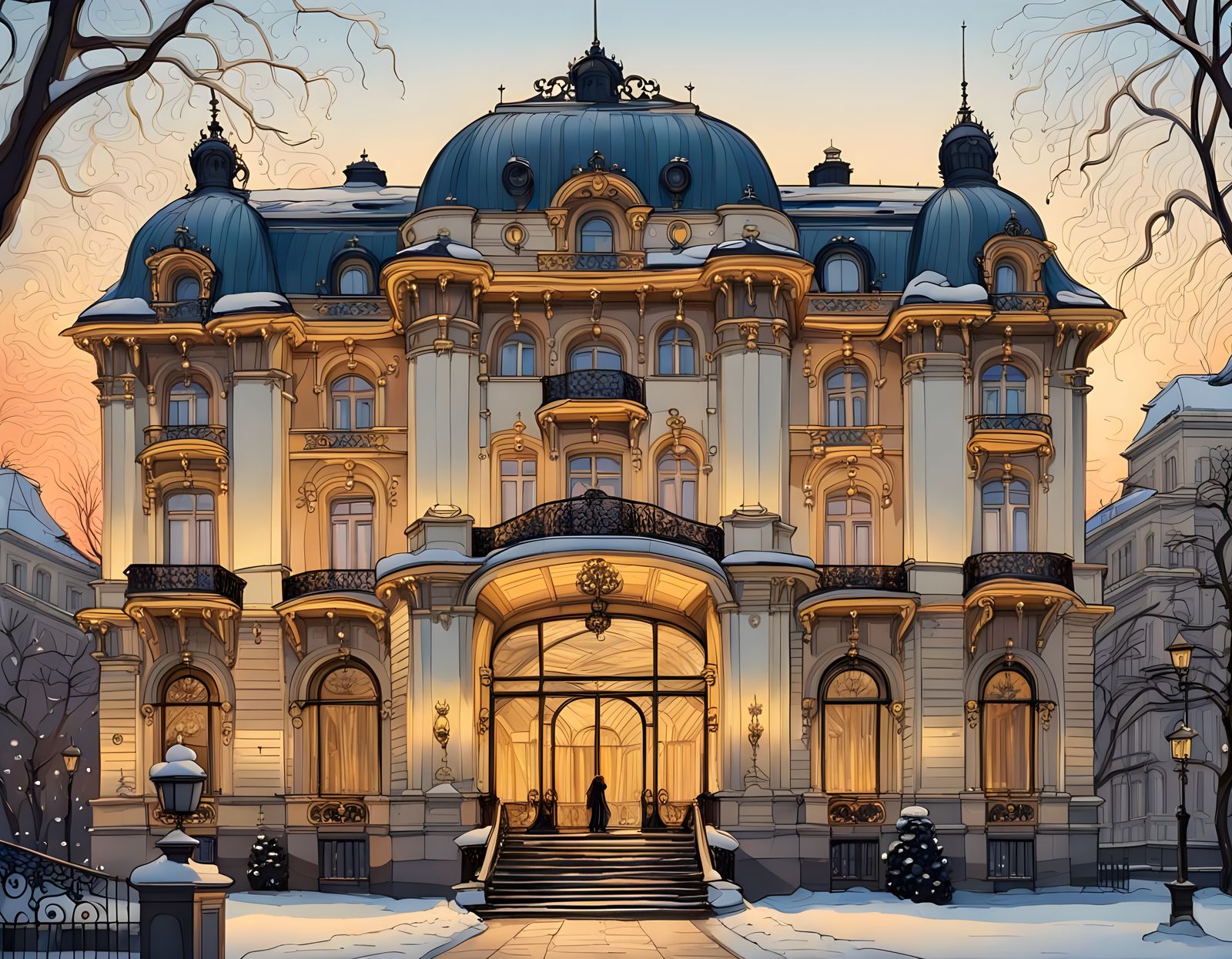 Elegant Belle Epoque Palace in Winter