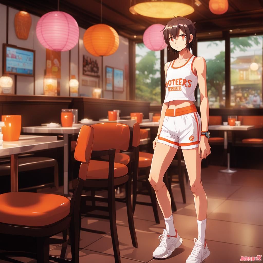 Cross-dressed Man in Hooters Outfit, Anime Style