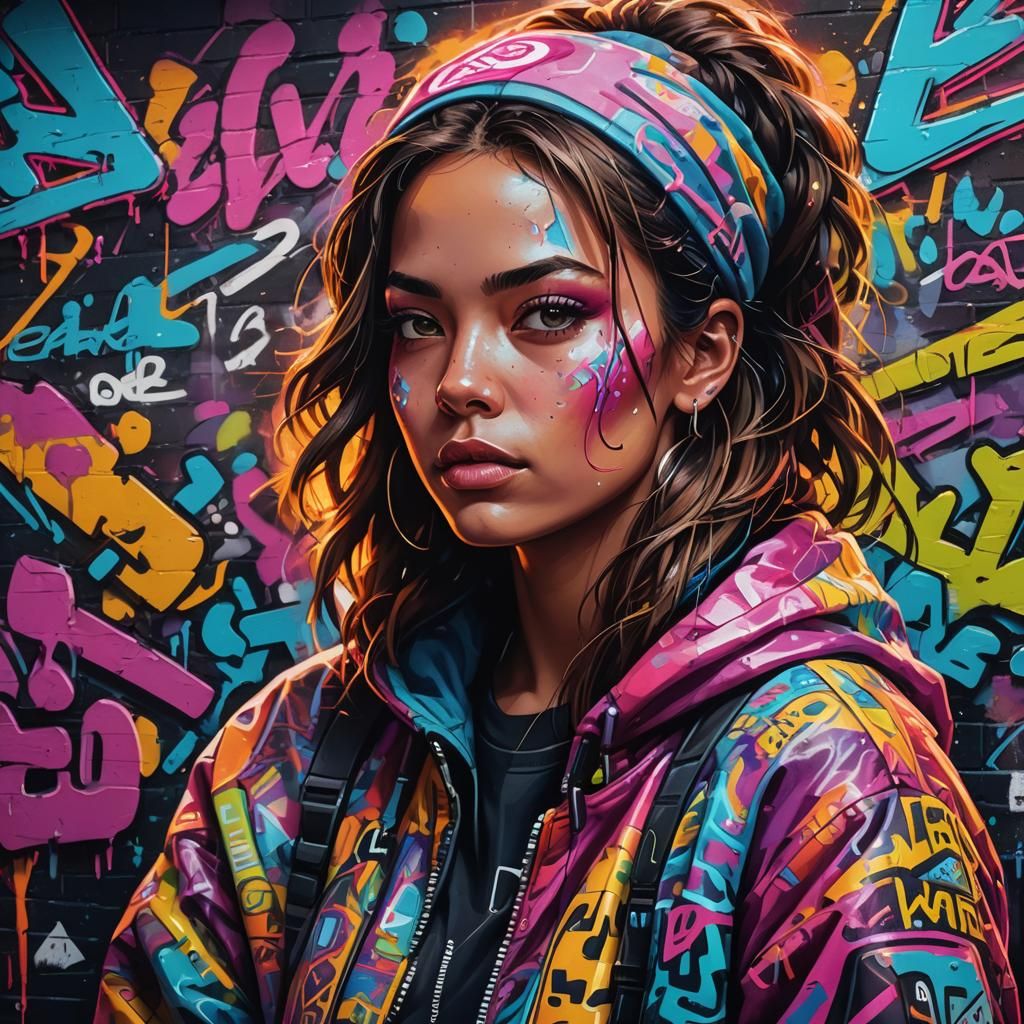 Vibrant Graffiti Girl in Digital Painting Style