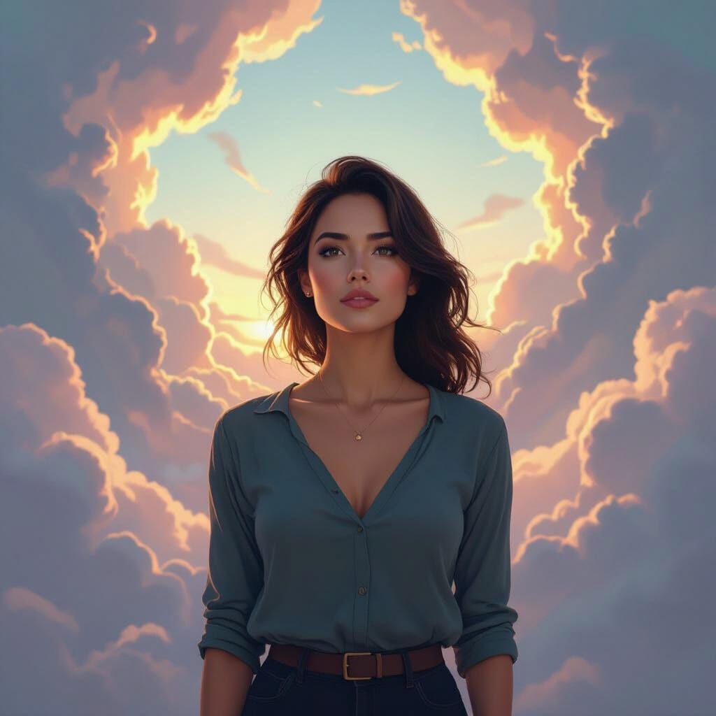Woman in Swirling Clouds: A Digital Art Portrait
