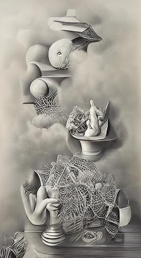 Bold Monochrome Abstract Forms in Detailed Style