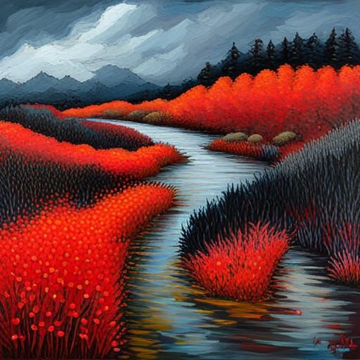 Black and Red Roses in Expressionist Oil Painting