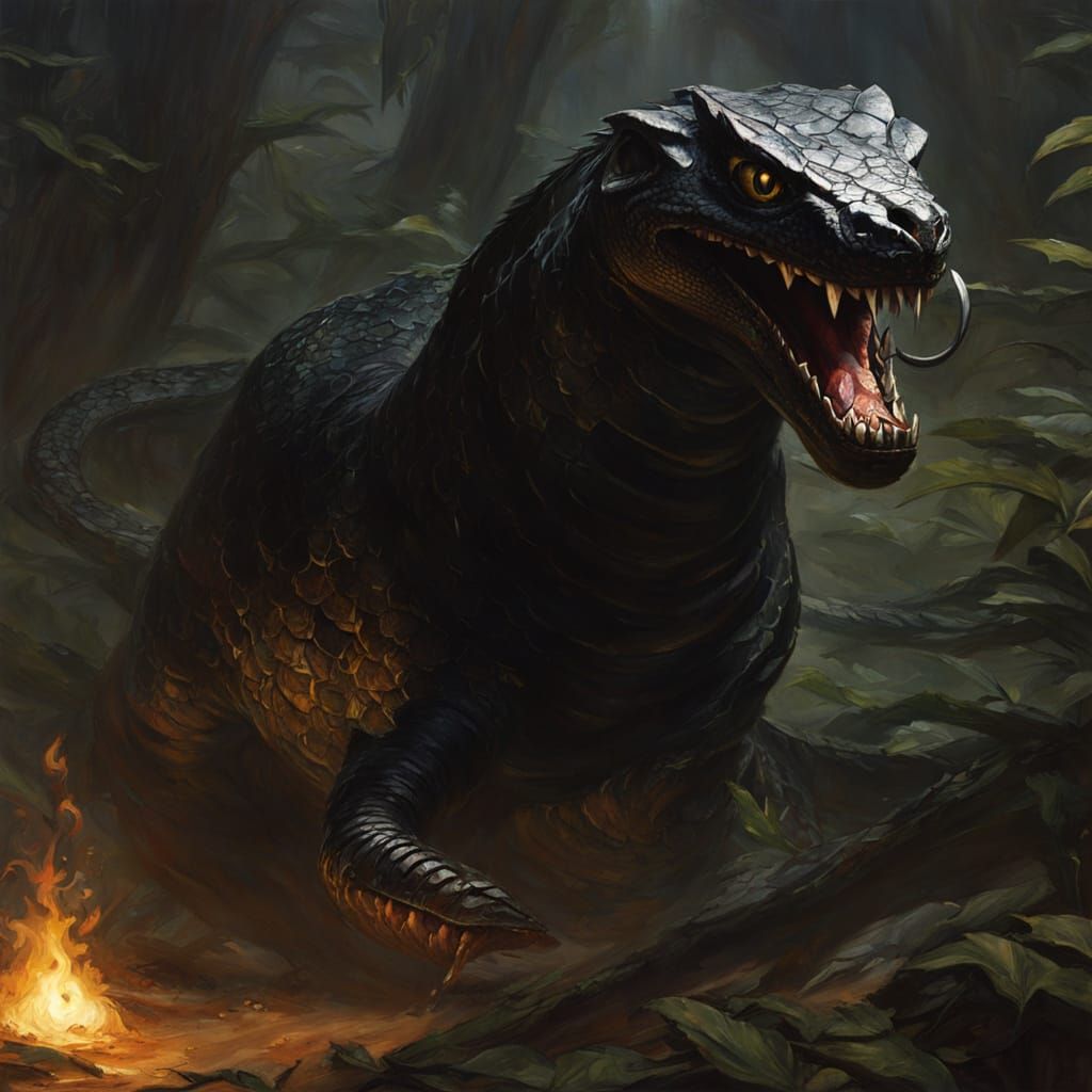 Shadow Snake in the Style of John William Waterhouse