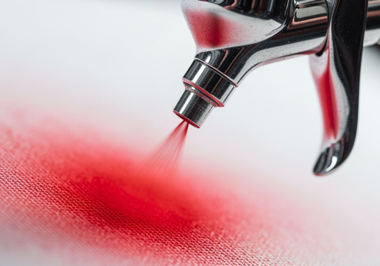 Airbrush Gun Nozzle Sprays Red Paint