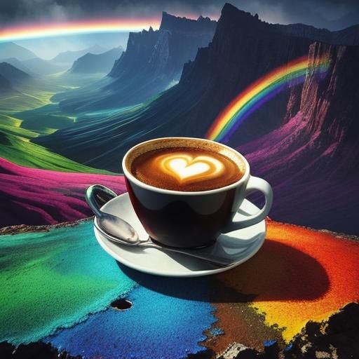 Rainbow Coffee Cup: Abstract Fantasy Landscape