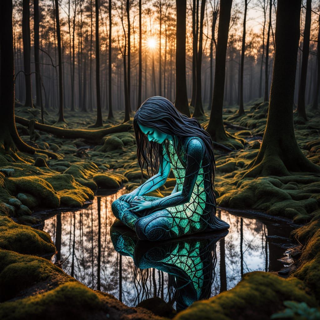 Surreal Bio Art Sculpture with Bioluminescent Elements