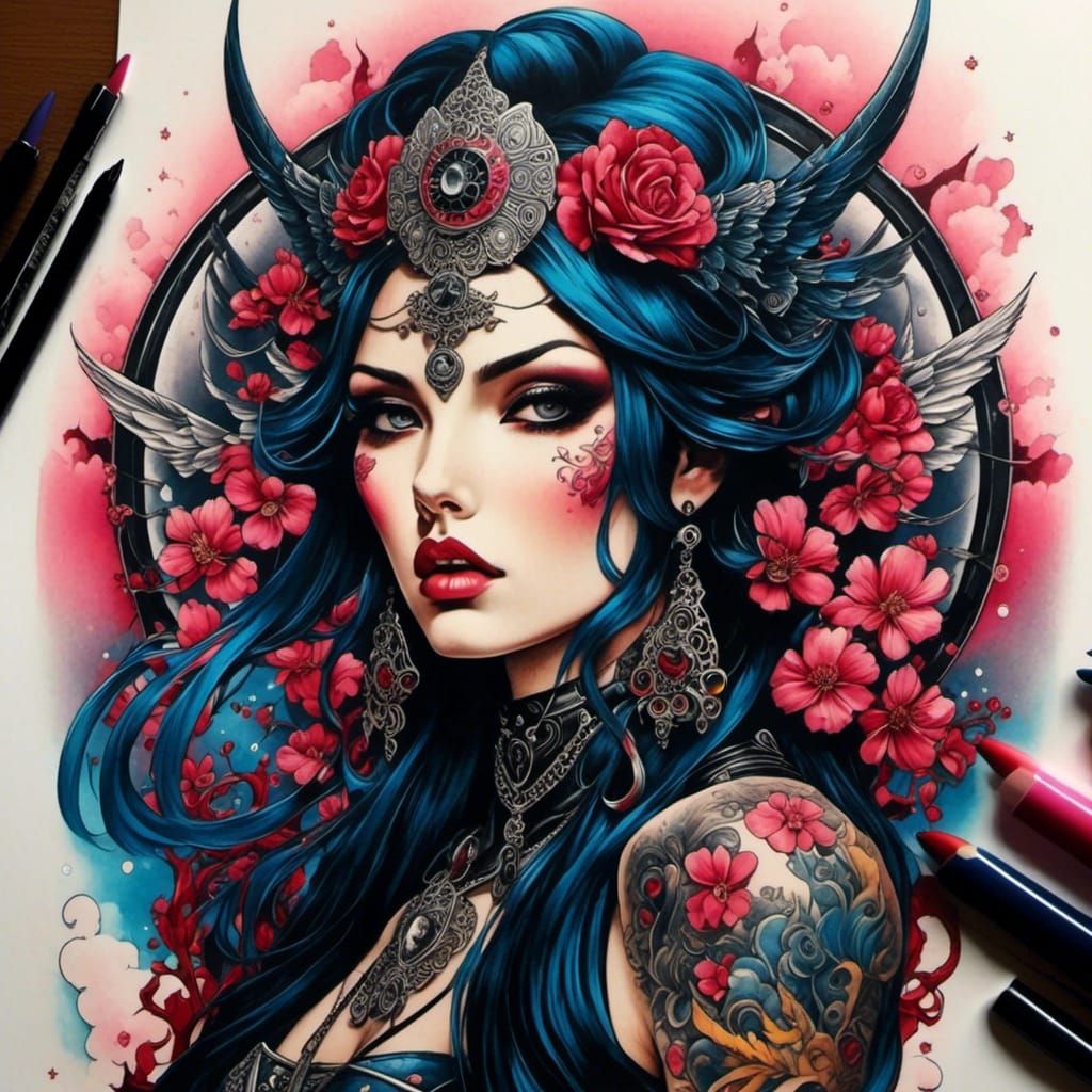 Gothic Goddess: Cosmic Samurai Warrior in Anime Style