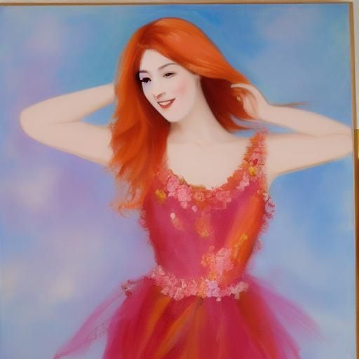 Orange Haired Girl in Impressionistic Oil Painting