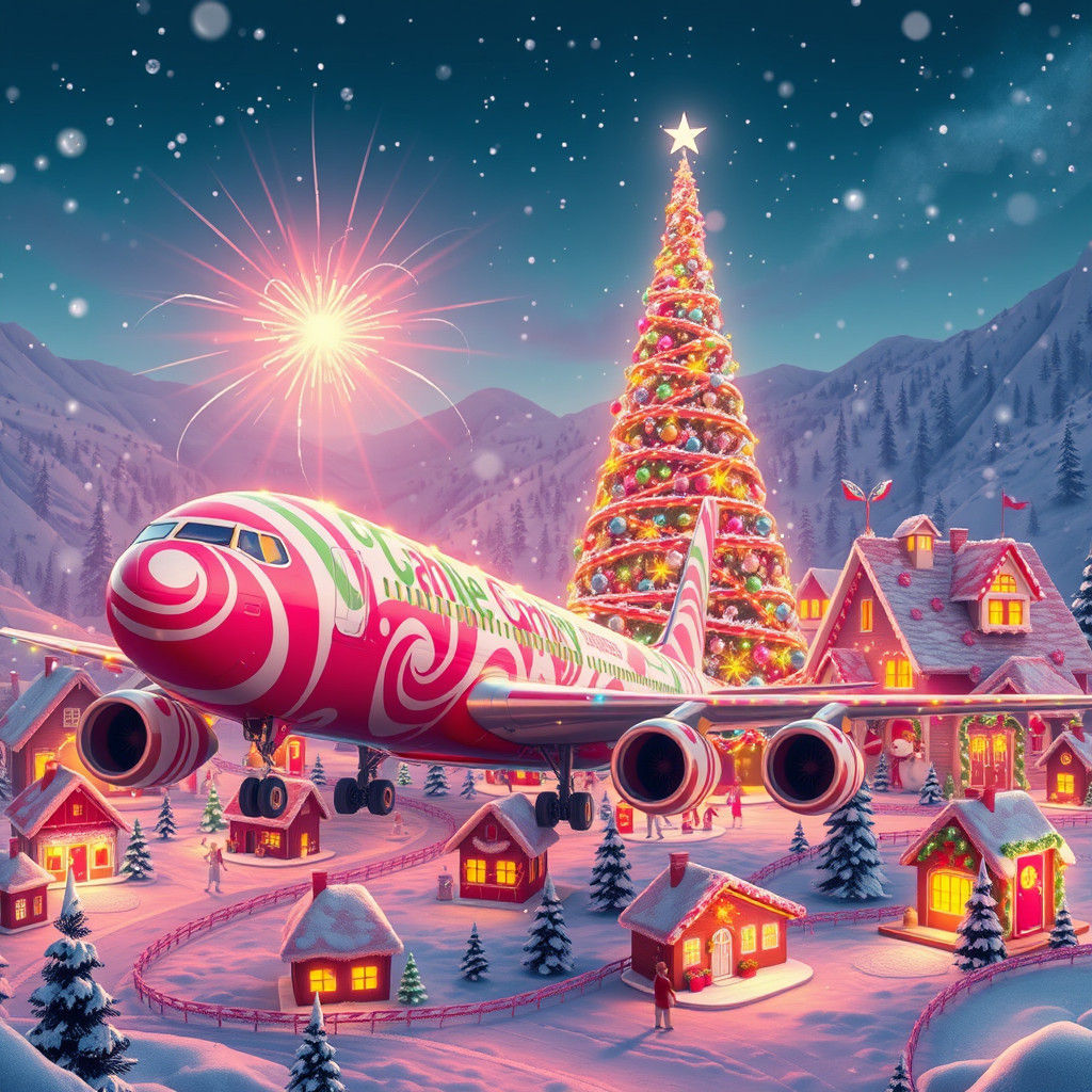 Sugary Sweet Holiday Airliner in Whimsical Winter Wonderland
