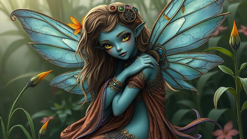 Blue Fairy in Bohemian Gothic Style Digital Art