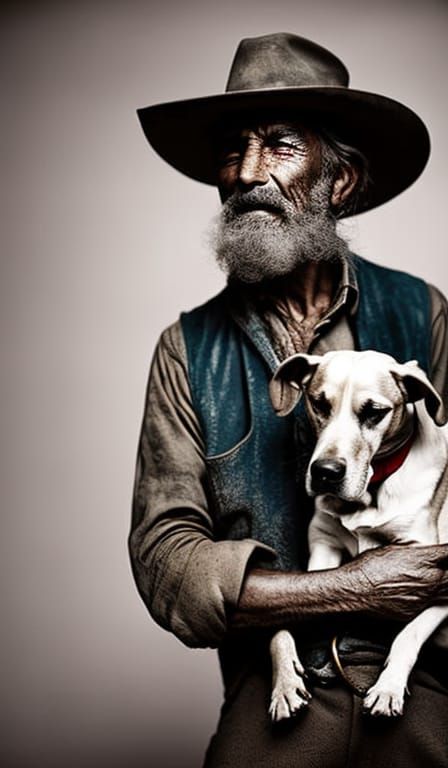 Weathered Cowboy and Dog Portrait