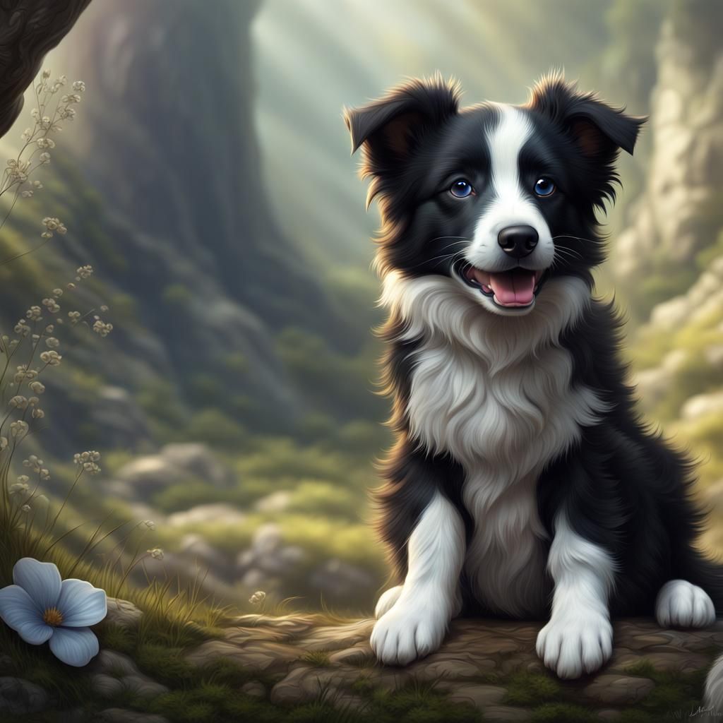 Adorable Border Collie Puppy in Digital Art Style