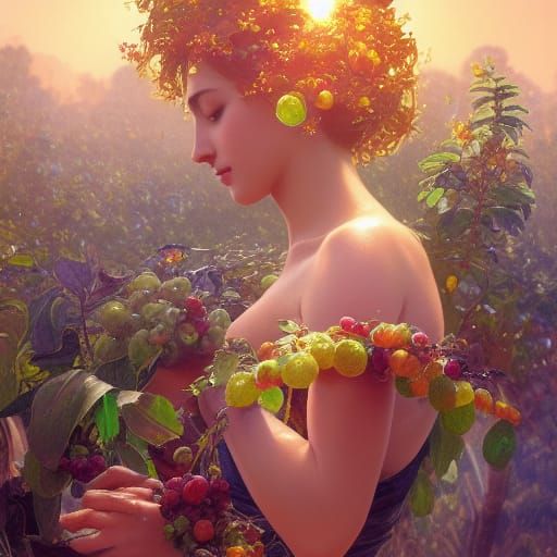 Glittering Fruit Harvest Goddess in Art Nouveau Style
