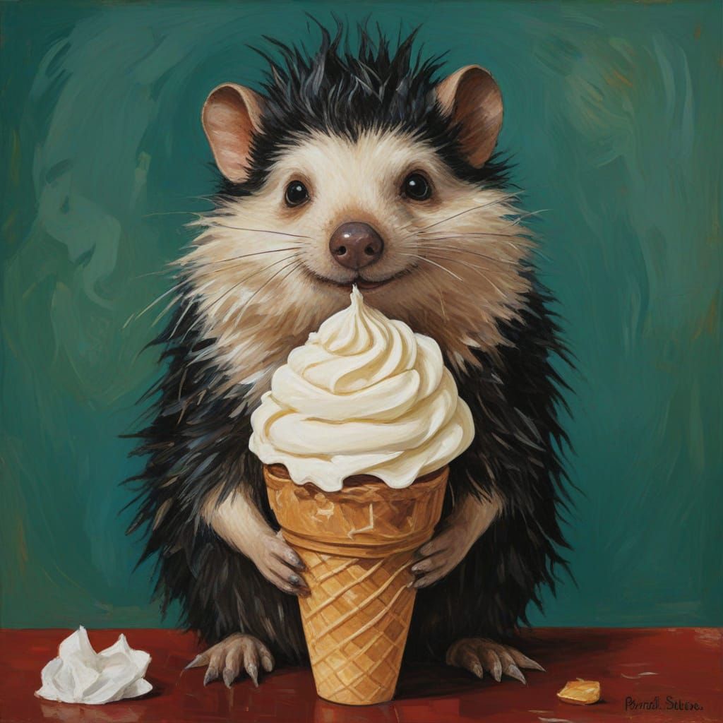 Tahitian Hedgehog Enjoys Ice Cream: Post-Impressionist Style