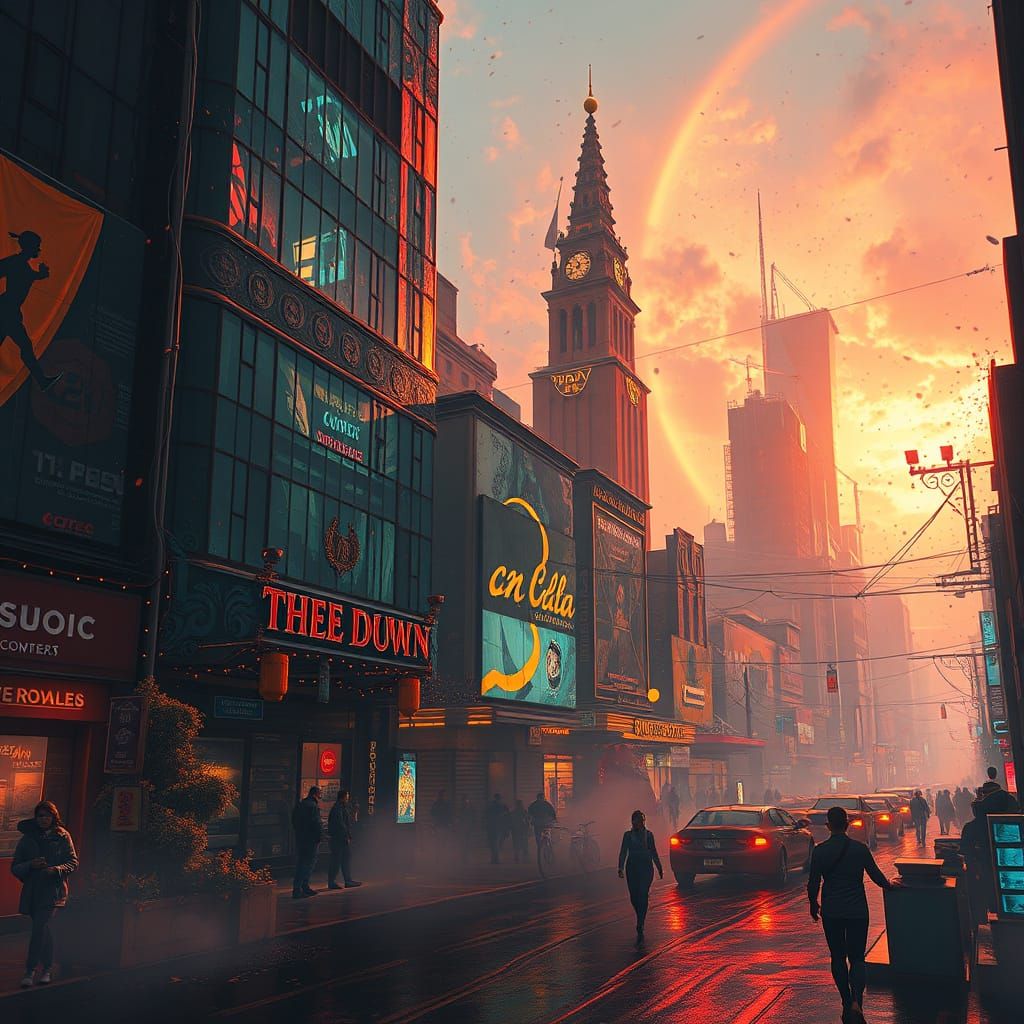 Vibrant Urban Fantasy Scene in Hyper-Pedestrianism Style