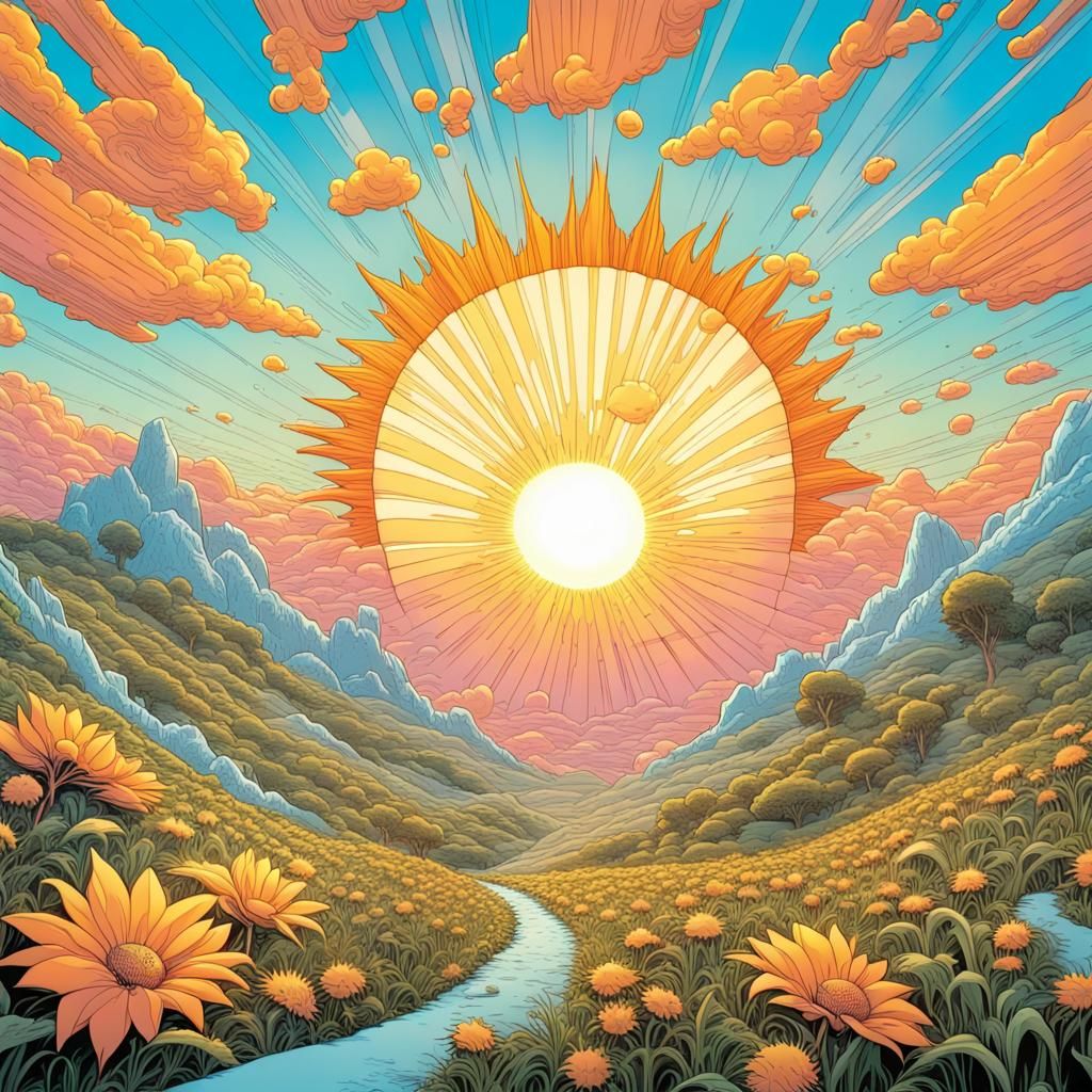 Happy Sun in 3D Surreal Comic Book Art