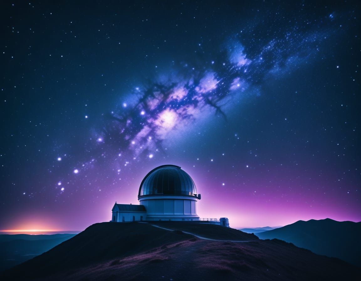 Cinematic Observatory Under Starry Night Sky