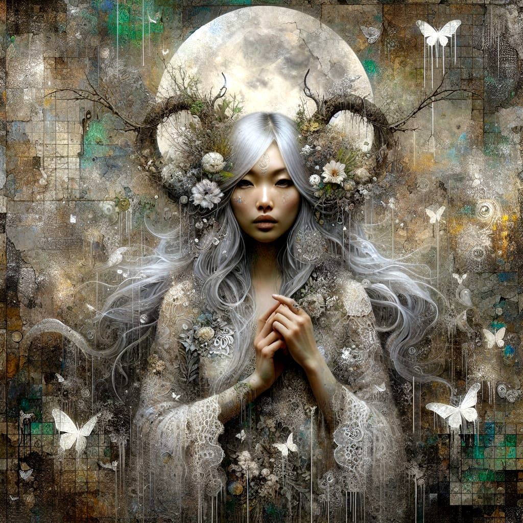 Surreal Urban Goddess Among Ethereal Florals