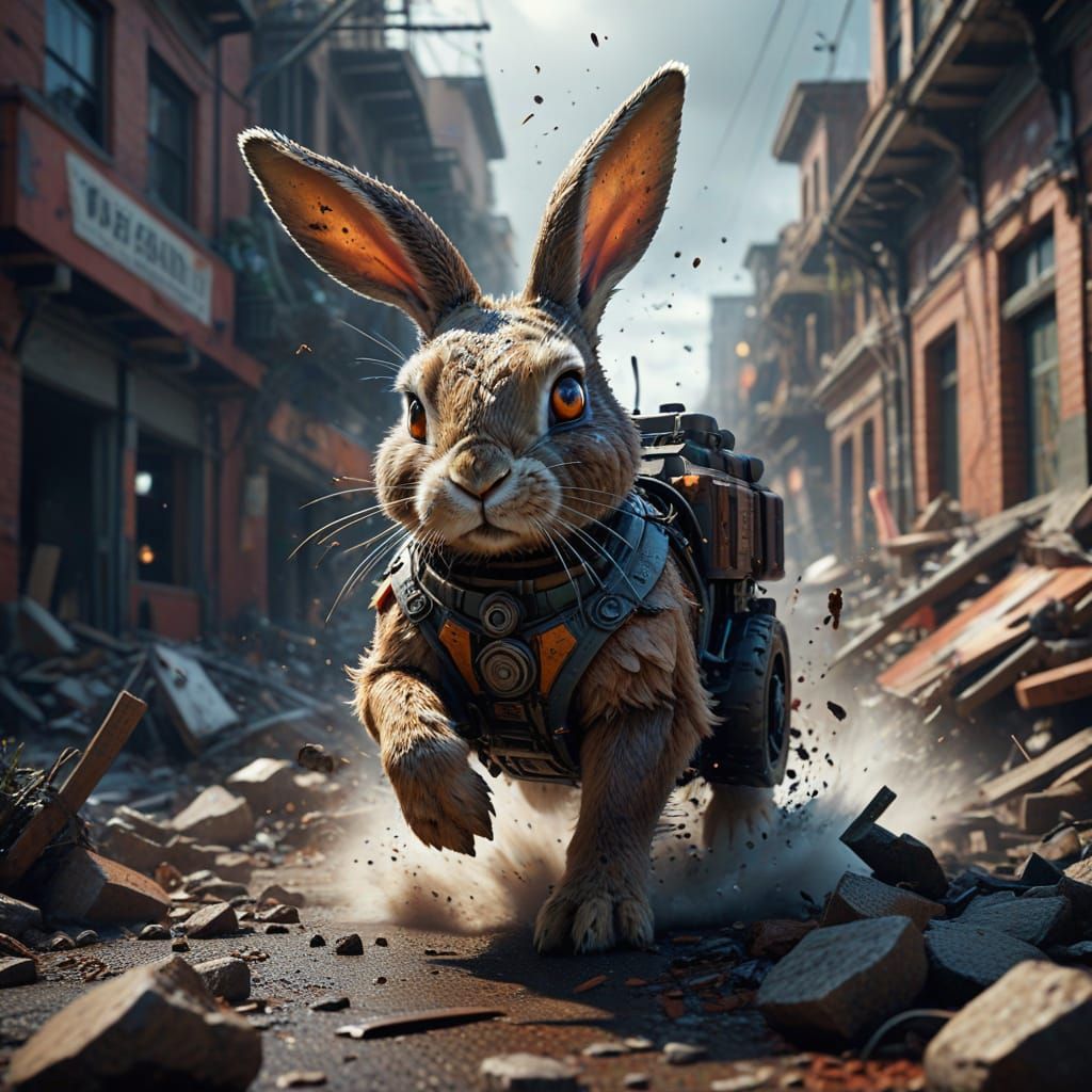 Rabbits Fleeing Tsunami and Earthquake in Dramatic Concept A...