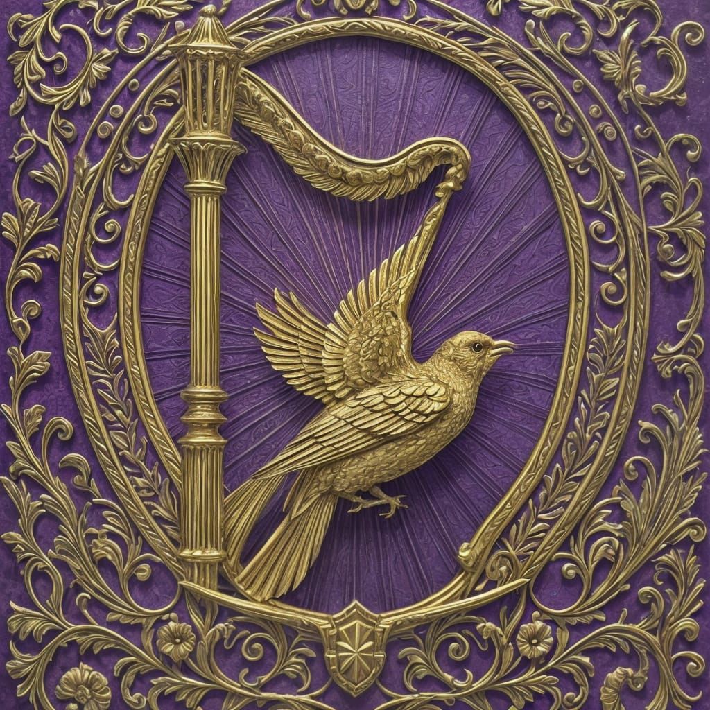 Majestic Heraldic Harp Shield in Vibrant Colors