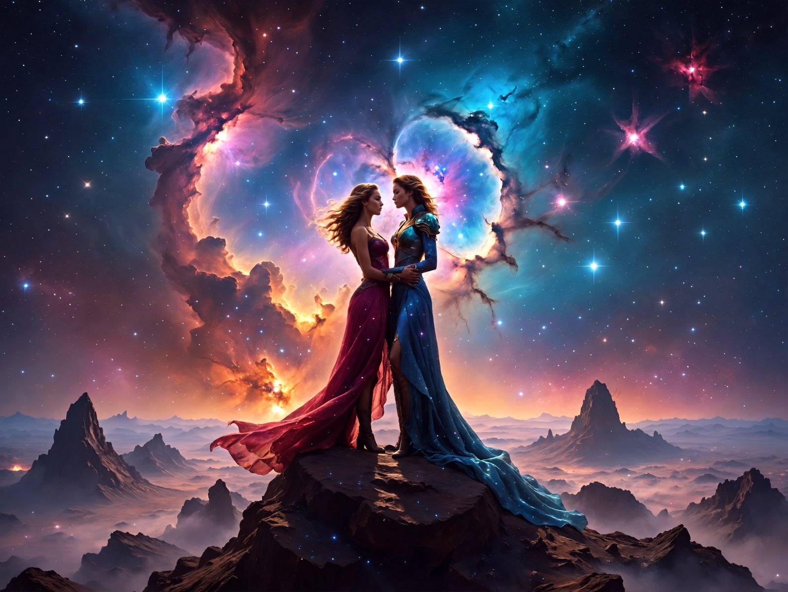 Celestial Lovers in the Lyrion Nebula