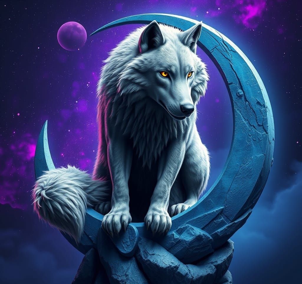 Ethereal Wolf Throne in Celestial Landscape