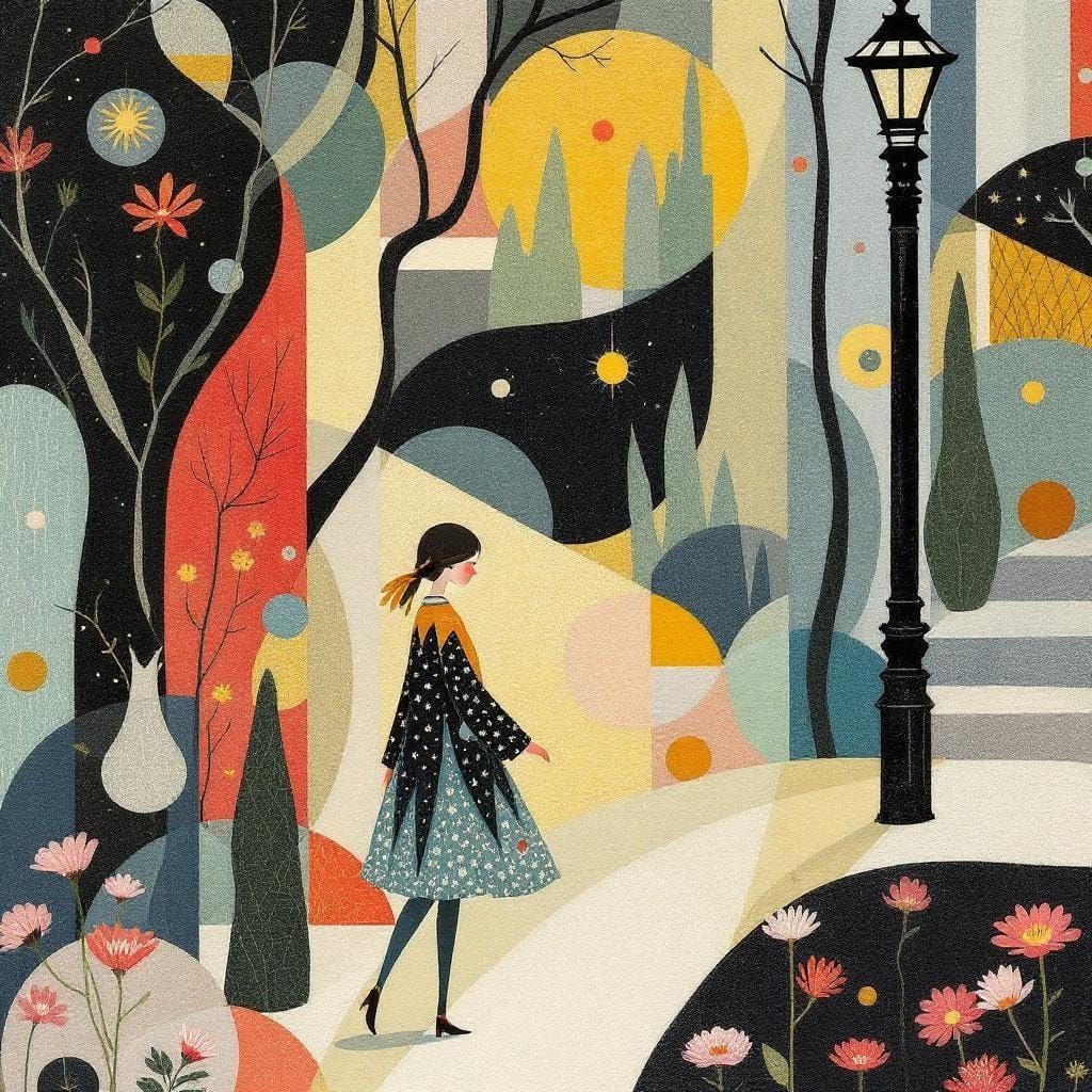 Stylized Storybook Scene in Decorative Illustration Style