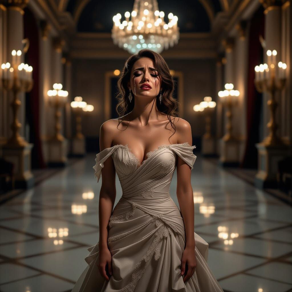 Sorrow in a Ballroom: A Photorealistic Portrait