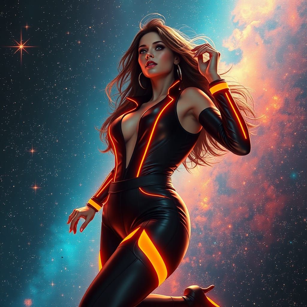 Astral Jumpsuit: A Digital Art Nouveau Fusion