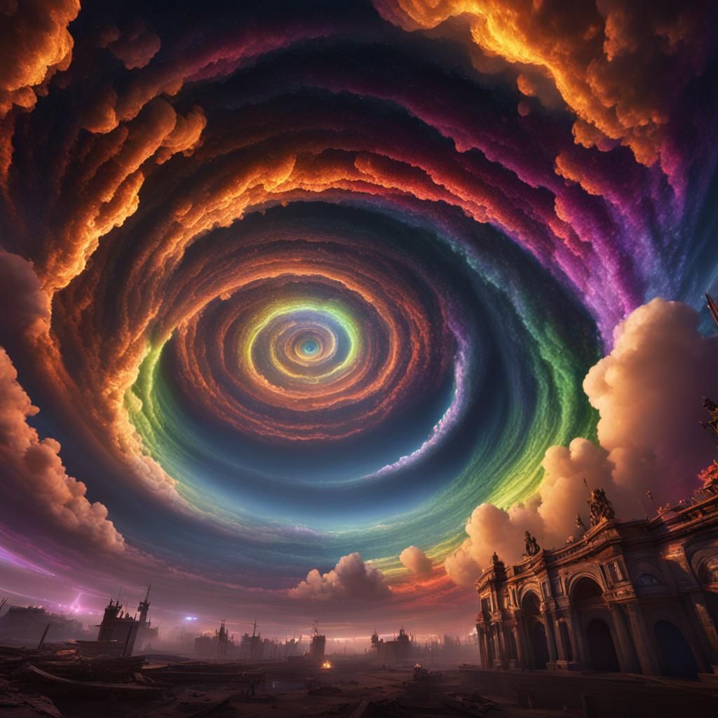 Inside a Rainbow Cloud Tornado at Night