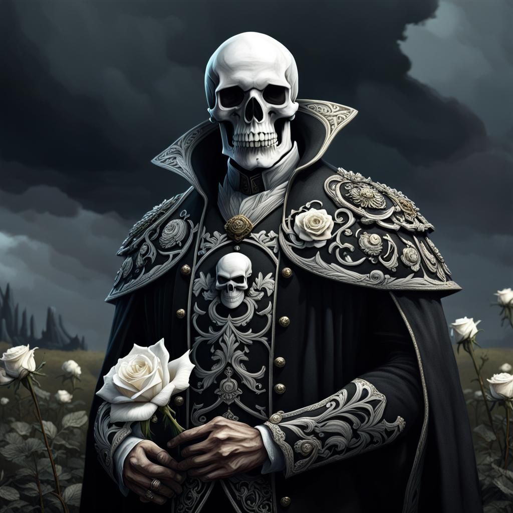 Renaissance Family Head with Skull and Rose Symbol