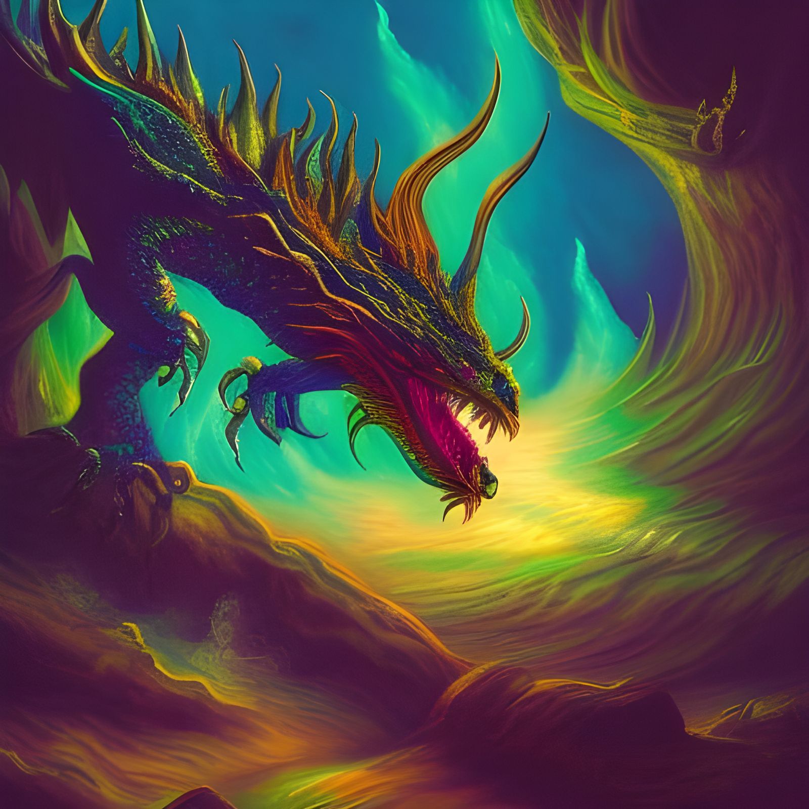 A dragon tripping on acid