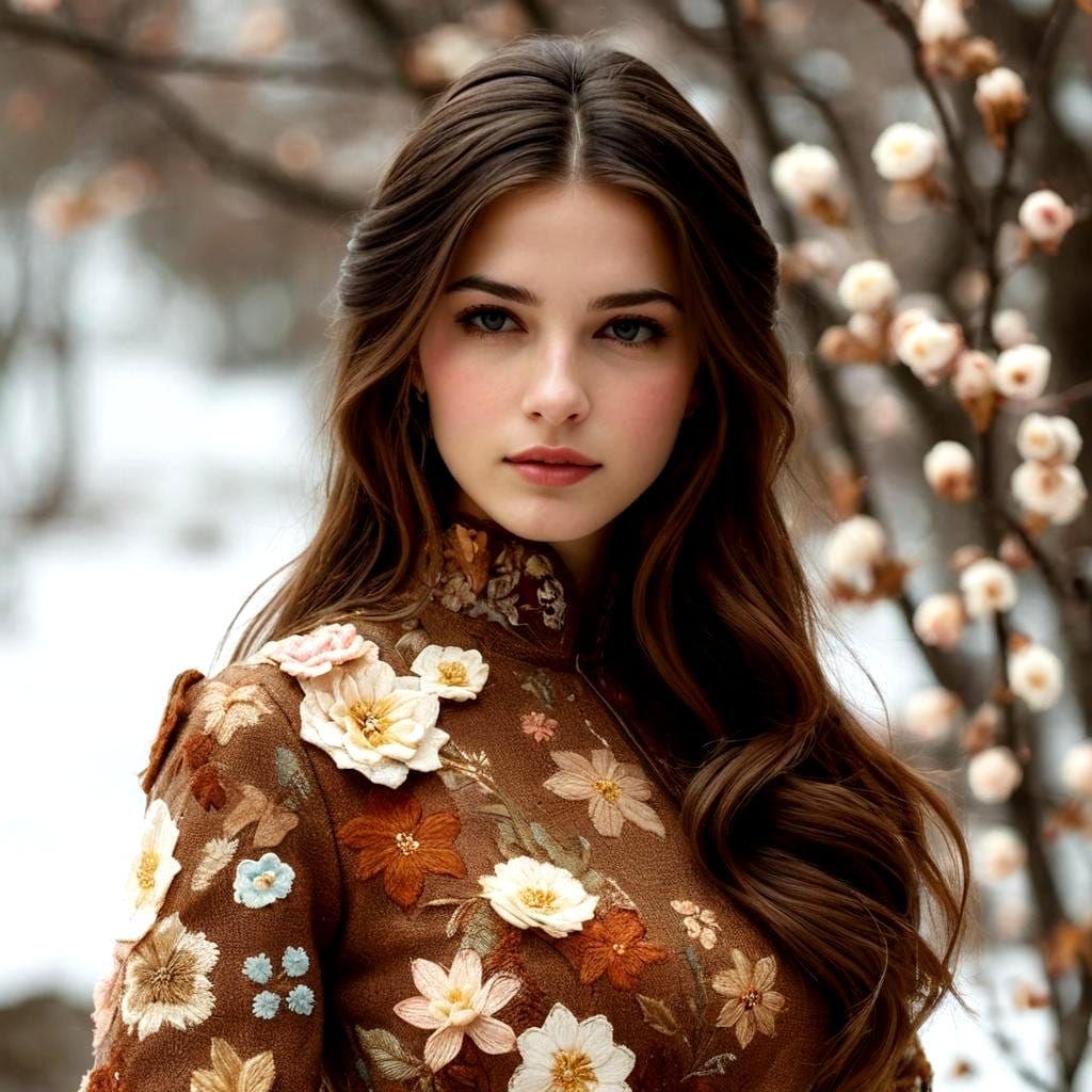 Princess in Patchwork Dress with Embroidered Flowers