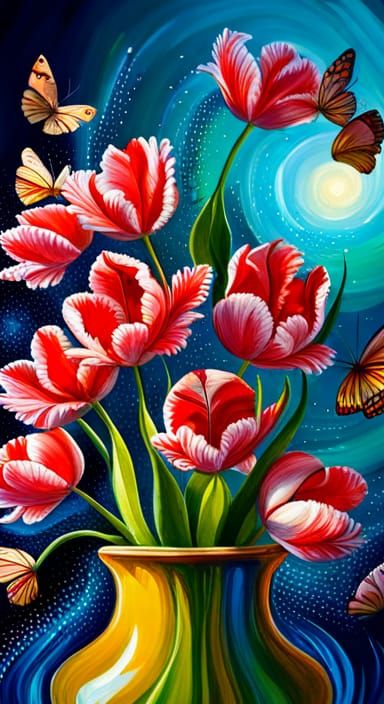 Celestial Tulips in Fantasy Still Life