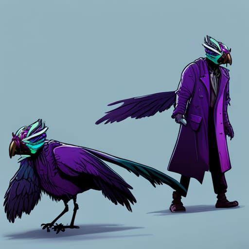 Cyberpunk Crow Robot in Trenchcoat with Wings