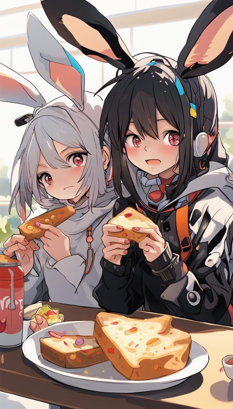 Cyber Rabbit Cafe Scene in Anime Style