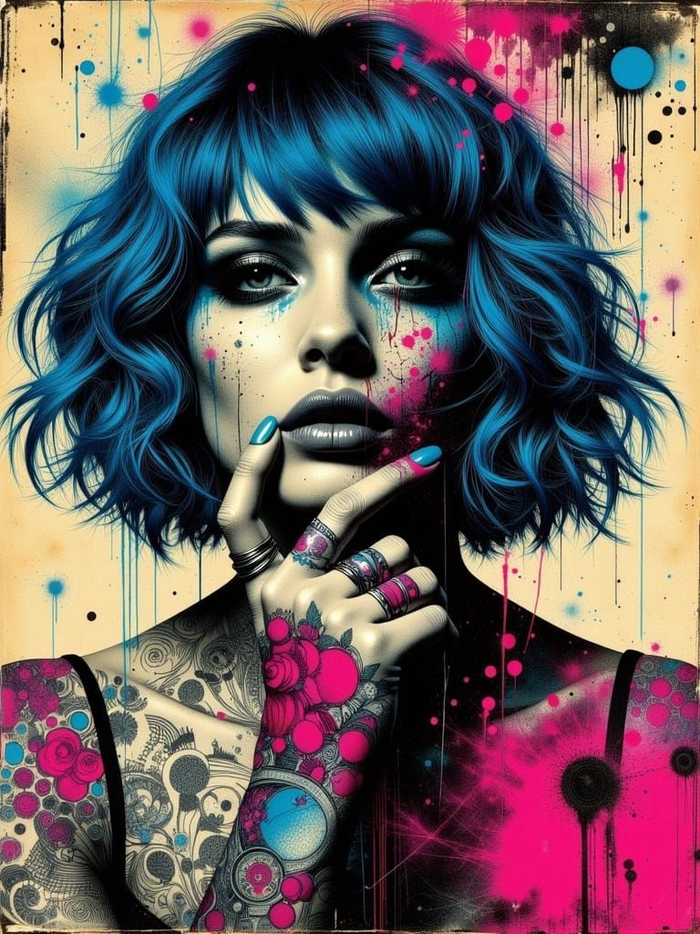 Gothic Abstract Surreal Portrait in Mixed Media