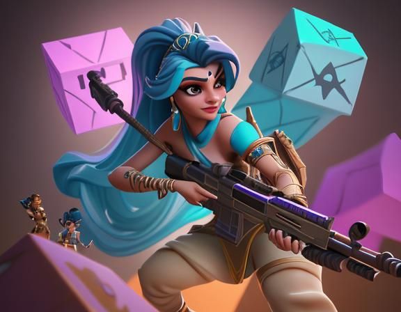 Princess Jasmine in Fortnite Style Faces the Cube Queen