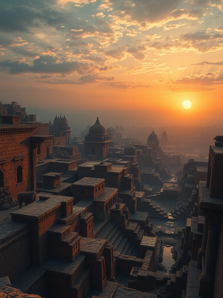 Ancient Indus Valley Cityscape at Sunset in Atmospheric, Mat...