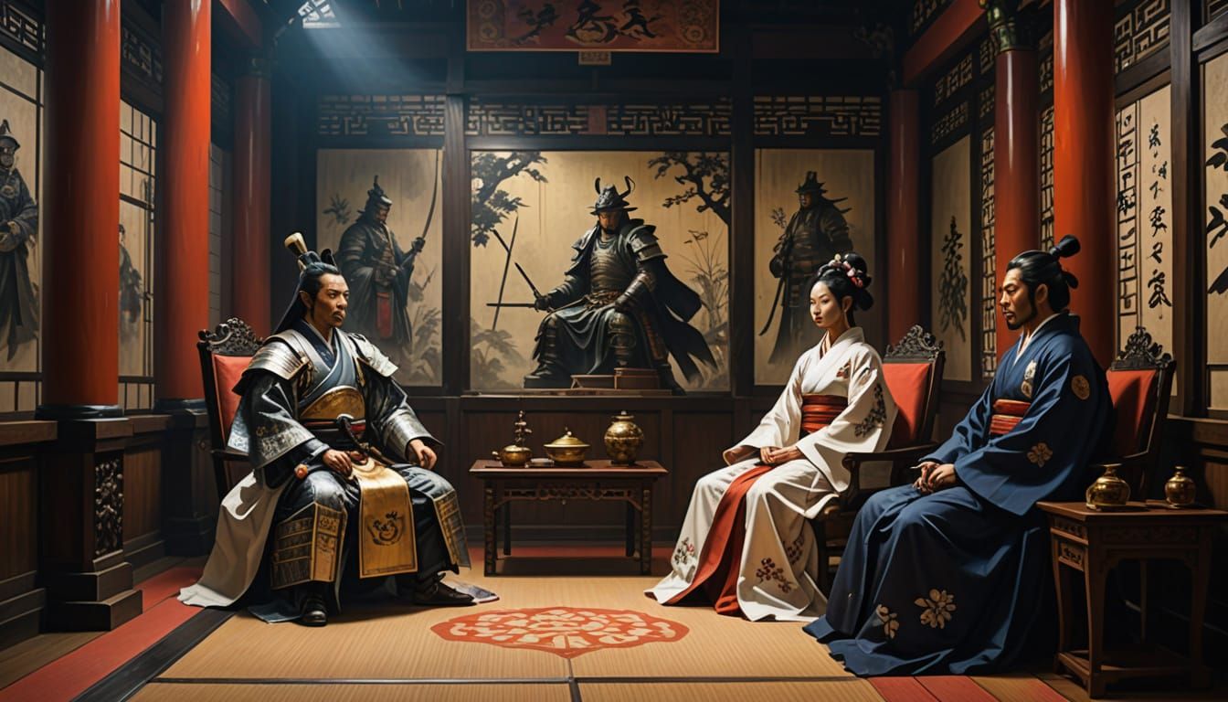 Traditional Japanese Throne Room in High Fantasy Oil Paintin...