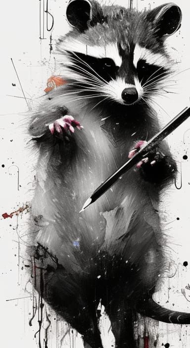 Raccoon Wizard and Mouse Sketch in Detailed Style