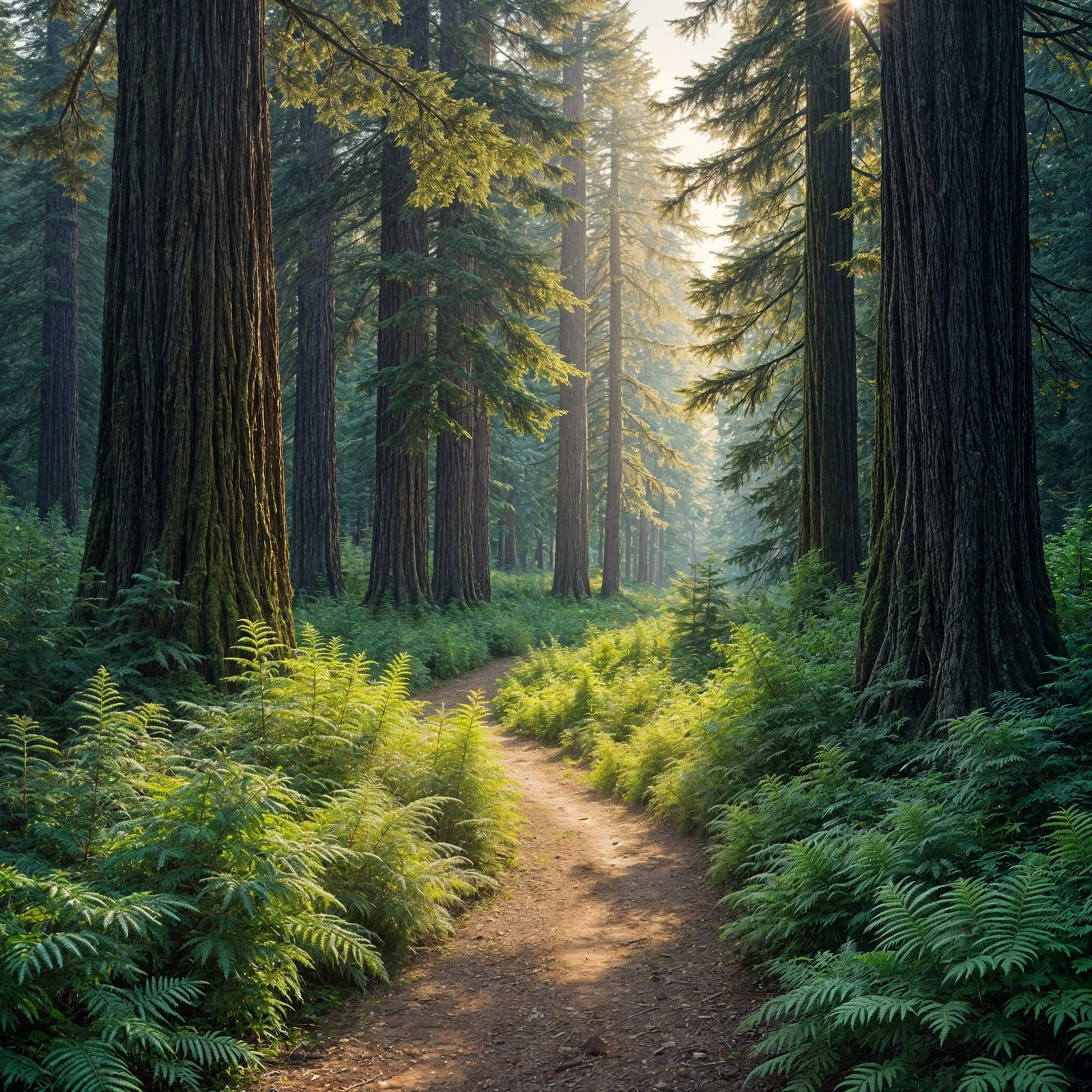 Conifer Forest Hiking Path in Evening Light