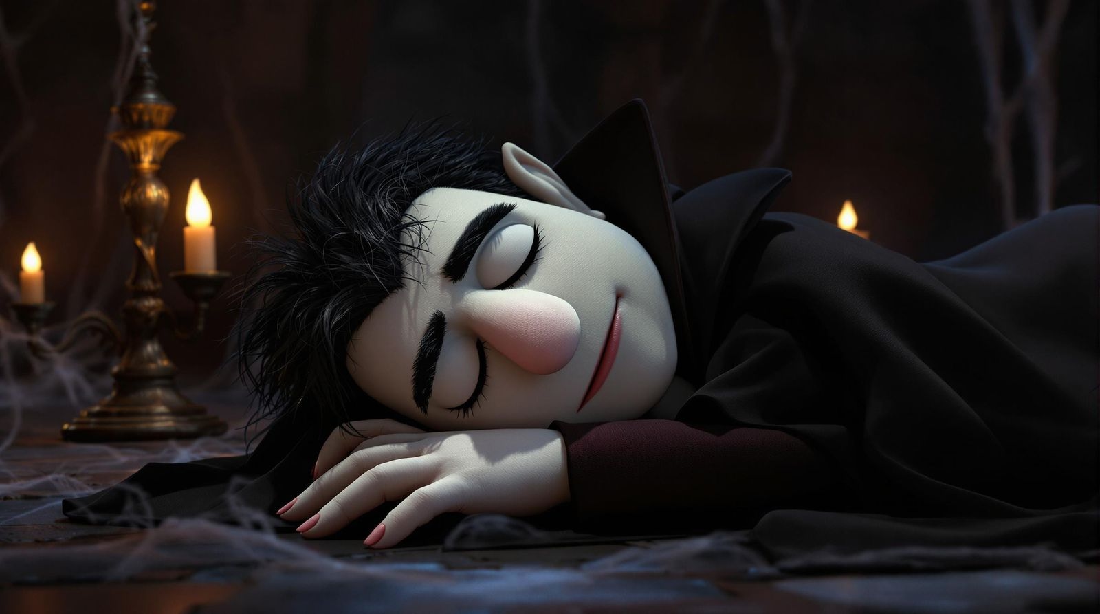 Cute Vampire Muppet Sleeping on Floor
