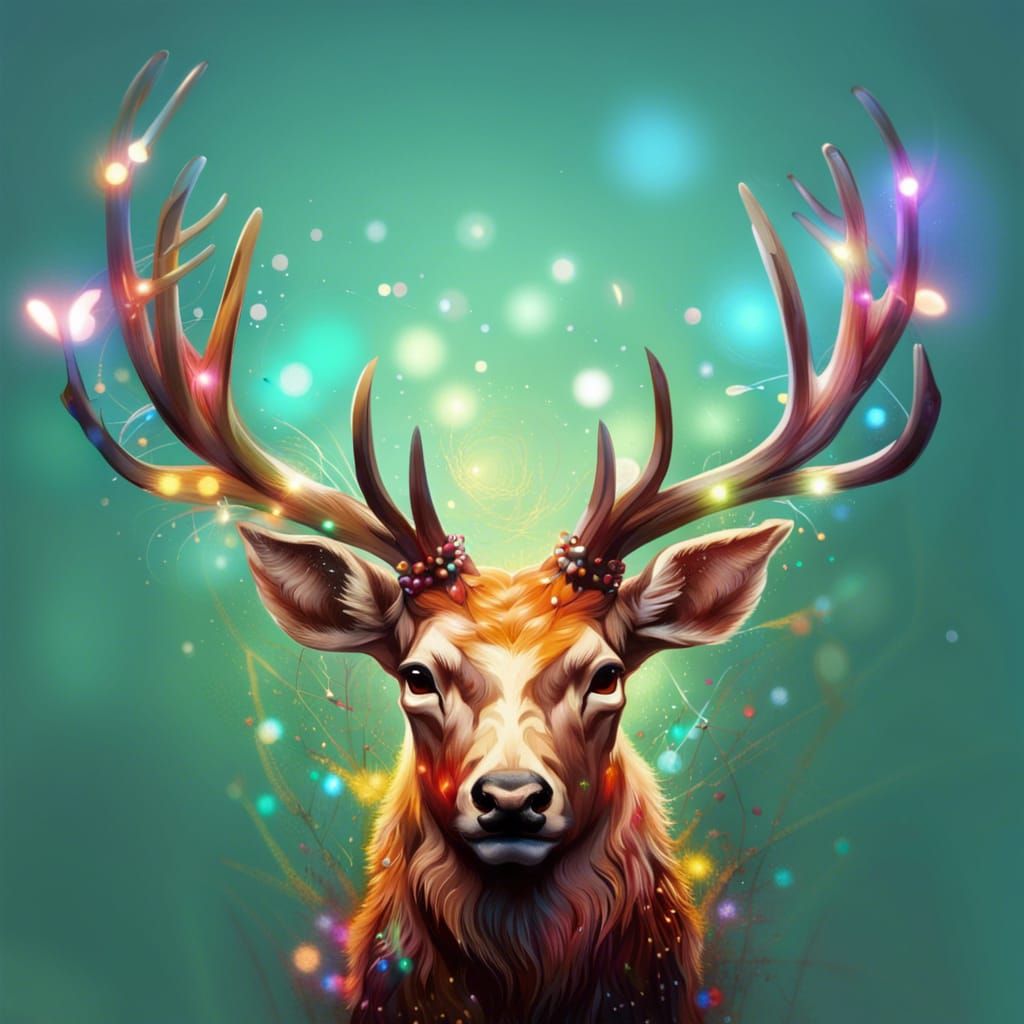 Deer with Fairy Lights: Hyperrealistic Splash Art