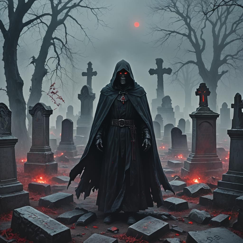 Ghoul in Foggy Graveyard: Dark Fantasy Art