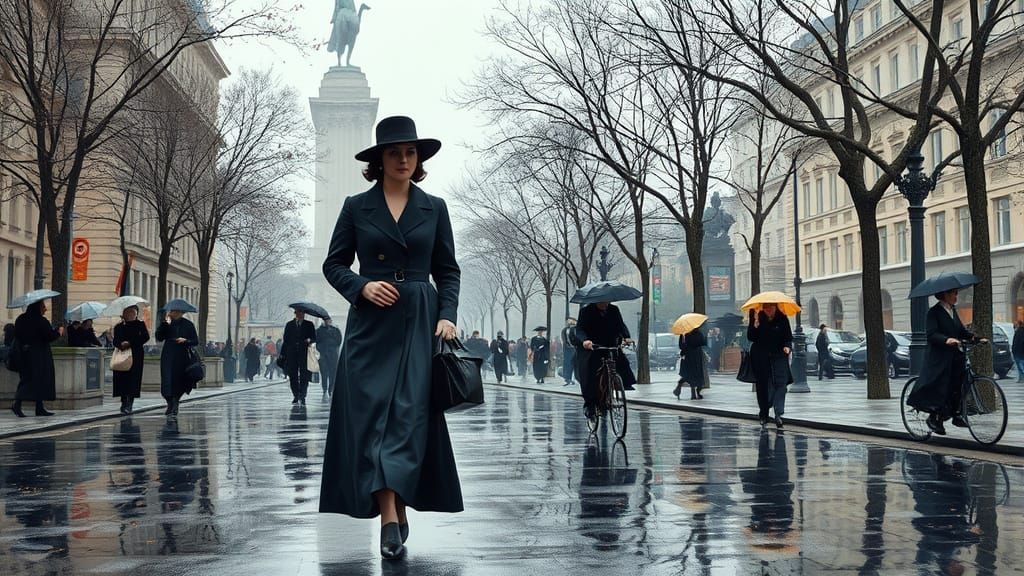 Impressionist City Street Scene on a Rainy Day