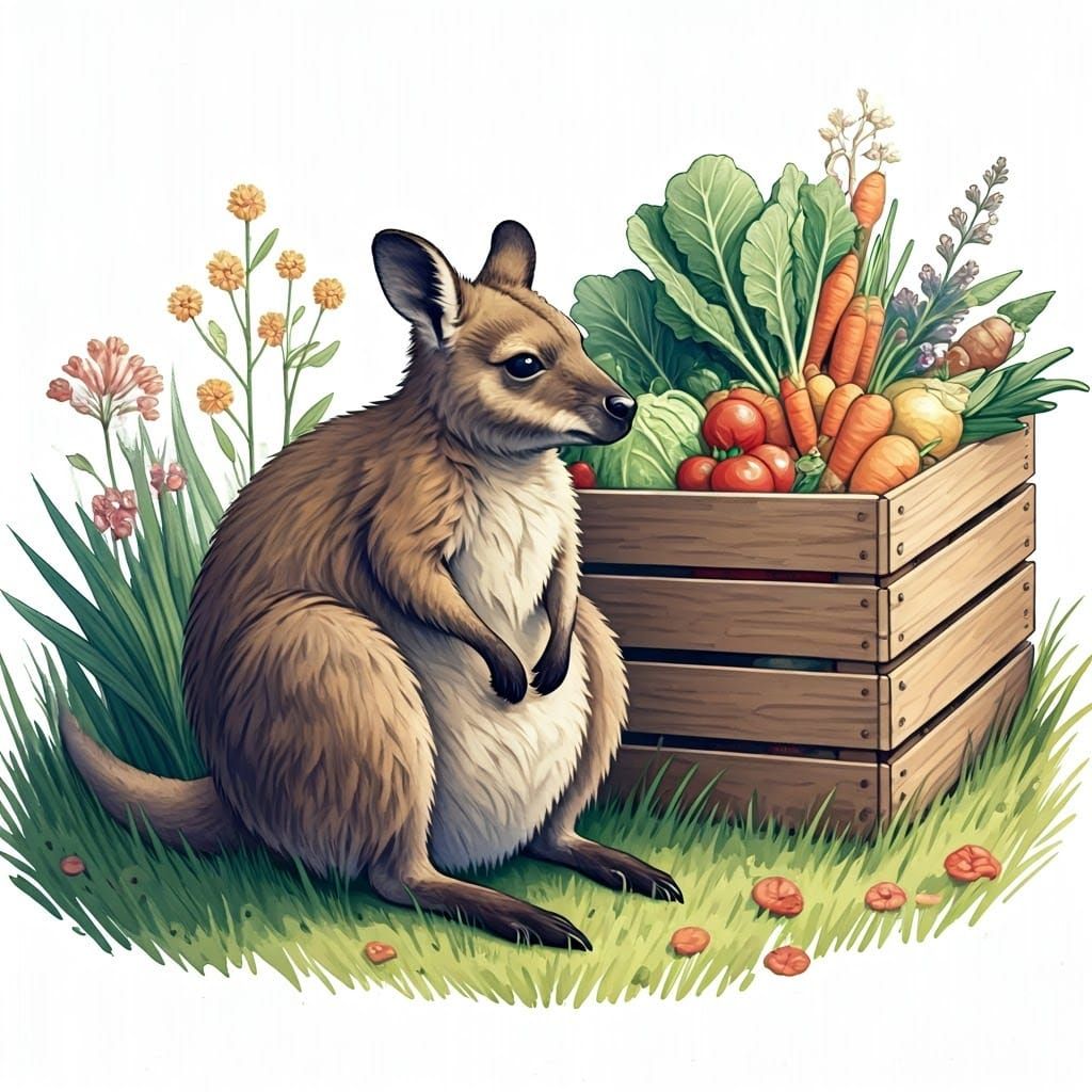 Whimsical Wallaby in a Charming Cottage Garden