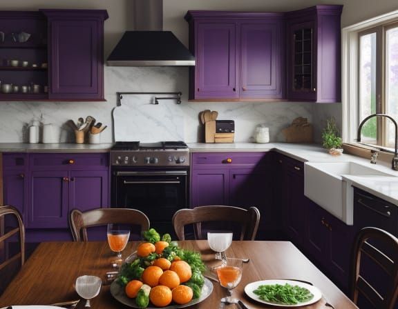 Lavender Grapes and Oranges in a Classic Kitchen